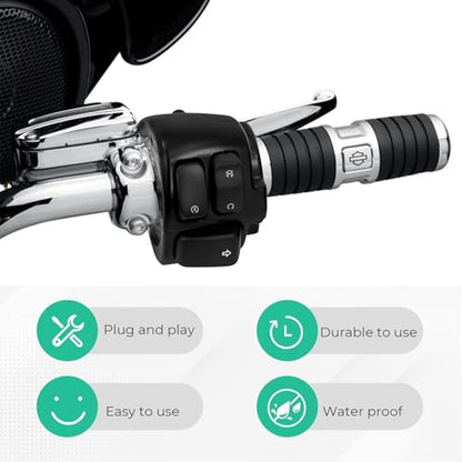 BHB Motorcycle 1" Handlebar Switches Control and Wiring Harness Compatible with Harley Softail 1996-2012 Dyna Sportster V-Rod (Black) - color: Black