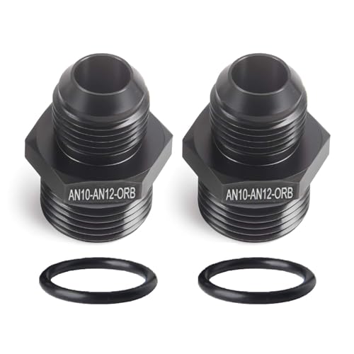 10AN Flare to 12AN ORB Fuel Pump Rail Adapter, Aluminum, Black, 2PCS - size: AN10-AN12