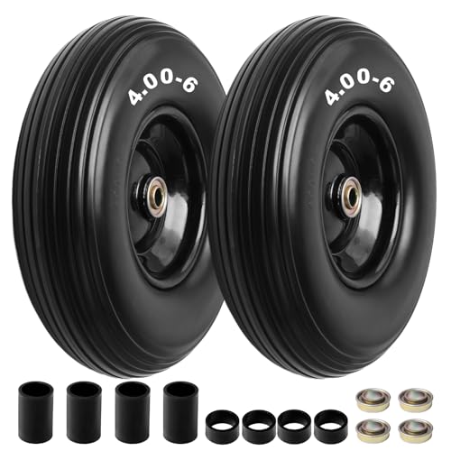 Storystore 13" Wheelbarrow Tires, 2-Pack 4.00-6 Flat Free Tire And Wheel with 5/8" or 3/4" Bearings, 1.75" Centered Hub for Hand Trucks, Wheelbarrows, Dolly, Wagon, Trailer - size: 13" (2 Pack)