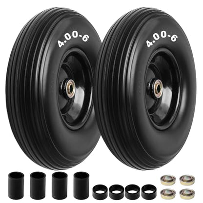 Storystore 13" Wheelbarrow Tires, 2-Pack 4.00-6 Flat Free Tire And Wheel with 5/8" or 3/4" Bearings, 1.75" Centered Hub for Hand Trucks, Wheelbarrows, Dolly, Wagon, Trailer - size: 13" (2 Pack)