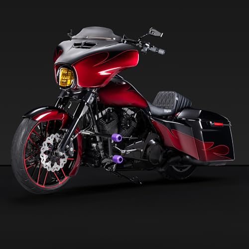 Advanblack Protek Two Step Highway Peg Crash Bar with CNC Slider Fit for 2014-2025 Harley Touring Road Glide Street Glide Electra Glide – Engine Guard Performance Upgrade (Purple CNC) - color: Purple CNC