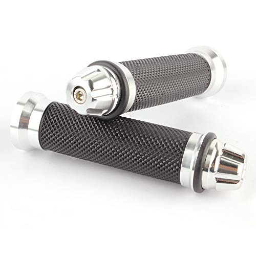 Motorcycle 7/8" CNC Hand Grips Aluminum Rubber Gel Handlebar for Sport Bike(Red) - color: Silver