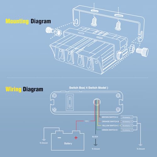 Nilight 4 Gang Rocker Switch Box Waterproof 40Amp Max - color: Blue 4 Gang Switch Box