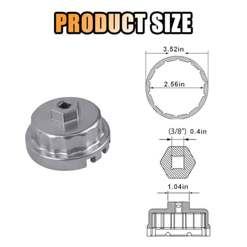 JOYCOURT Oil Filter Wrench, Heavy Duty Oil Filter Cap Removal Socket Tool for 2.5-5.7L Engine Compatible with Highlander, Camry with 64.5mm Cartridge Style Oil Filters Housing - color: Silver