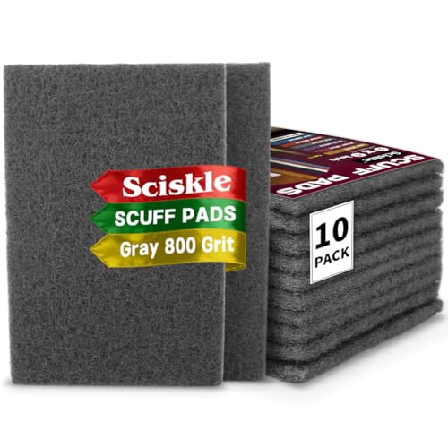 6" x 9" Gray Ultra-Fine Scuff Pads, 10 Pack – Non-Woven Hand Pads for Ultra-Fine Sanding, Cleaning, Scouring, Polishing Prep & Surface Refinement on Auto Body – Reusable Aluminum Oxide Abrasive Pads - color: Gray