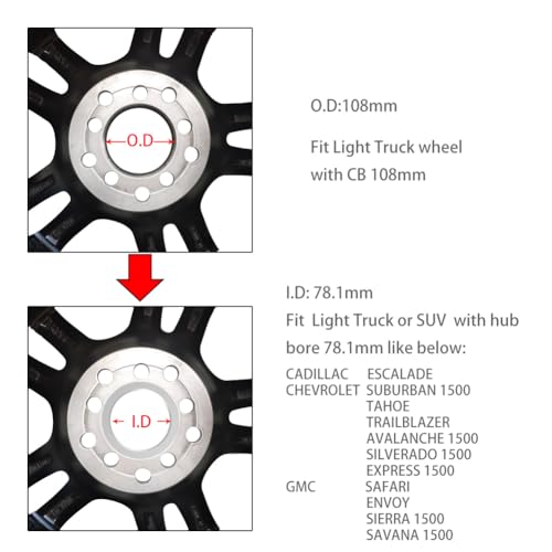 WHEEL CONNECT Hub Centric Rings,108 to 78.1, Set of 4, Aluminium Alloy Hubrings, O.D:108mm I.D 78.1mm. A - size: OD108mm-ID78.1mm