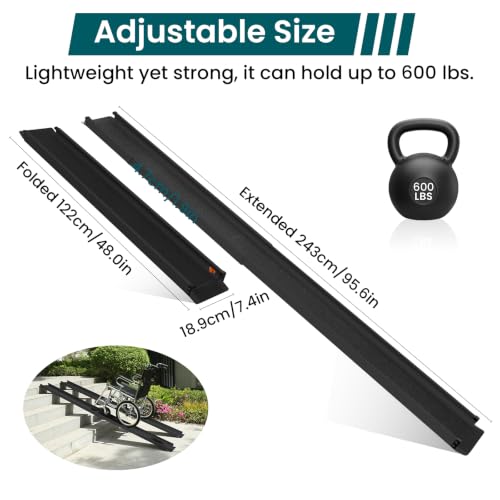 Wheelchair ramp 8FT, Lightweight, Retractable and Portable, can be Used for Wheelchair ramps, Comes with a Handbag-Black - size: 8FT
