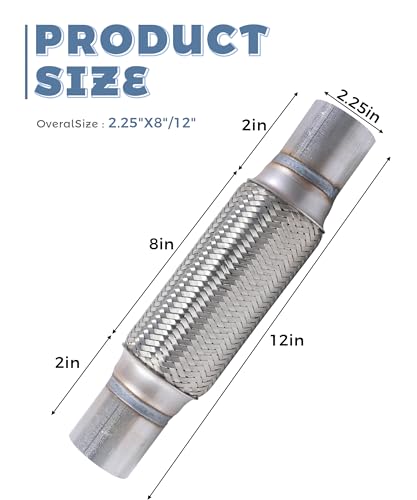 Flex Pipe,Heavy Duty Exhaust Flex Pipe,Car Accessories Stainless Steel Flexible Exhaust Pipes,Universal Muffler Tube Automotive Replacement,Suitable for Most Cars,Trucks (2.25''x8"/12") - size: 2.25"x8"/12"