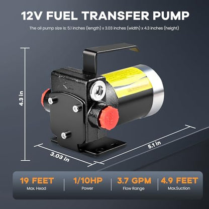 12V DC Gasoline Fuel Pump Kit, Self-priming Fuel Transfer Pump, Reversible Pumping, Overheat Protection, Explosion-proof, Suitable for Gasoline, Diesel, Mineral Oil, Kerosene - color: dark(12dckit)