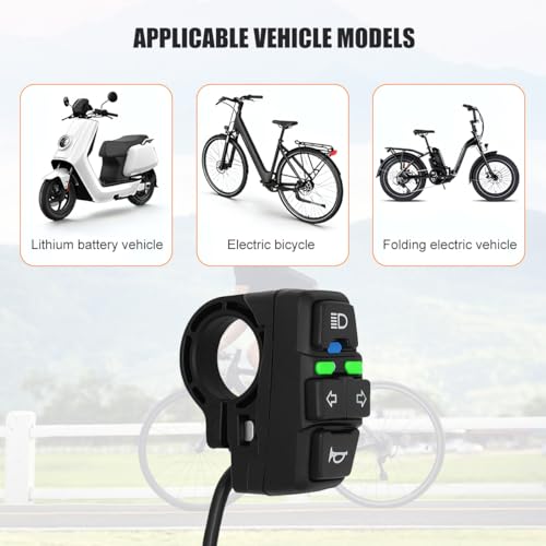 Motorcycle Head Light Turn Switch, 7/8" Ebike Horn Turn Signal Lamp Control with Wire Harness, Motorbike Handlebar Warning Button Mount, Compatible for Dirt Bike Scooter