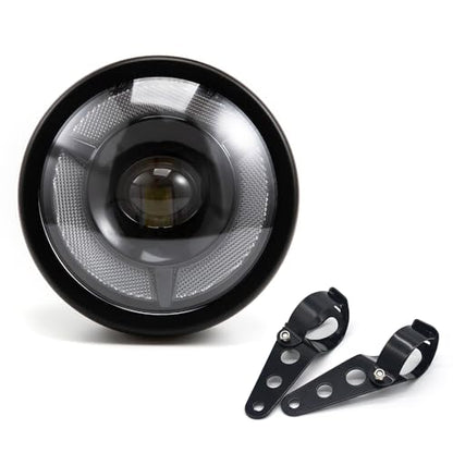Motorcycle Headlight 5.75 inch Round LED with Mounting Brackets Assembly, Front Headlamp with DRL High/Low Beam for Cafe Racer E-bike Bobber Chopper (style B) - style: style B