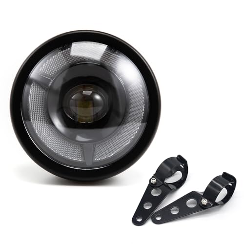 Motorcycle Headlight 5.75 inch Round LED with Mounting Brackets Assembly, Front Headlamp with DRL High/Low Beam for Cafe Racer E-bike Bobber Chopper (style B) - style: style B