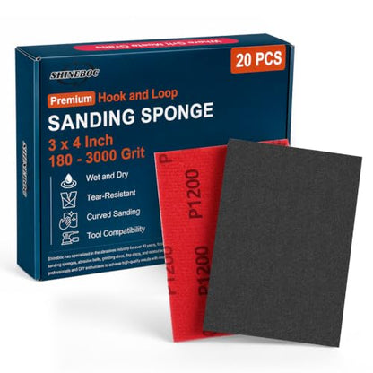 Shinboc 20 PCS Sanding Sponge 1200 Grit, Hook and Loop Sandpaper Block - style: 1200 Grit