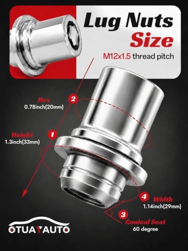 OTUAYAUTO M12x1.5 Lock Lug Nuts Set, Replacement for 00276-00900 - color: Silver, size: M12x1.5, style: 4 PCS