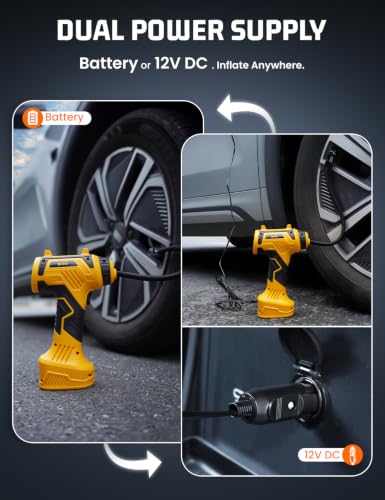 160 PSI Tire Inflator Portable Air Compressor Built-in Battery, Dual Power