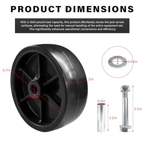 Trailer Jack Caster Wheel, 5.8" 1200LBS Boat Jack Swivel Caster with Bolt Washer Sleeve Nut, Heavy Duty Tongue Jacks Wheel Replacement for Camper RV Trailer, Car Accessories