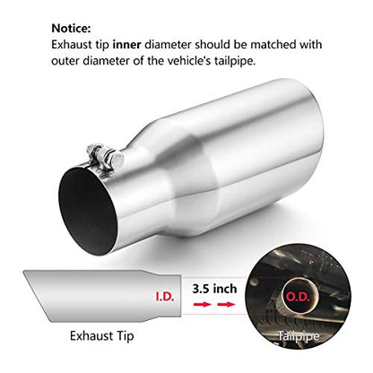 A-KARCK Exhaust Tip 3.5 Inch Inlet, 3.5” Inlet 5" Outlet 12" Long Stainless Steel Polished Finish Tailpipe Tip, Bolt On Design - size: 3.5" Inlet 5" Outlet 12" Long, style: POLISHED