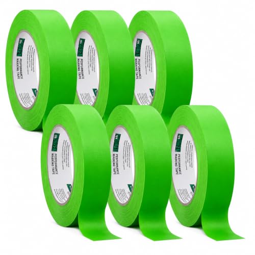 LAUCO DINOGREN Masking Green Tape 1.5 Inch x 60 Yards, 6 Rolls, Green High Performance Painters Tape, Heat, UV and Water Resistant Tape for Car Painting and Auto Body Refinishing 7766 - size: 1.5in-6rolls