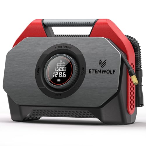 ETENWOLF S6SE Tire Inflator Portable Air Compressor, Cordless Air Pump - color: Red, size: 15600 mAh