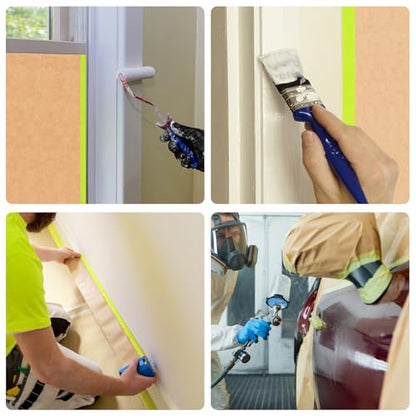 Tangibay Pre-Taped Masking Paper with Dispenser - 12" x 66' Painters Paper and Tape for Painting House, Auto Body, Cars (1 Dispenser 1 Refill) - size: 1 Dsp. 1 Refill: 12"x66'