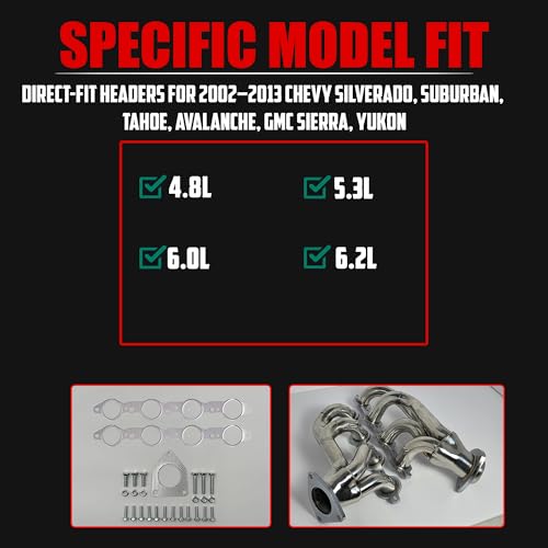 Replacement Header for LS V8 Engines – With MLS Gaskets and Right Side Beveled Flange – 304 Stainless Steel - size: Headers with Gasket Upgrade Polished Stainless
