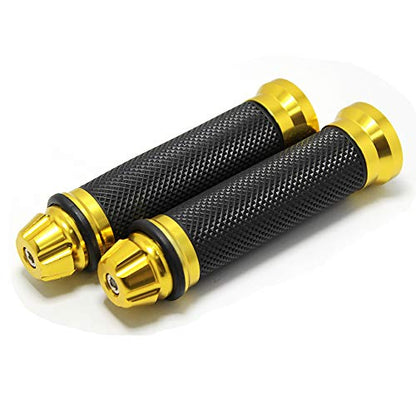 Motorcycle 7/8" CNC Hand Grips Aluminum Rubber Gel Handlebar for Sport Bike(Red) - color: Gold