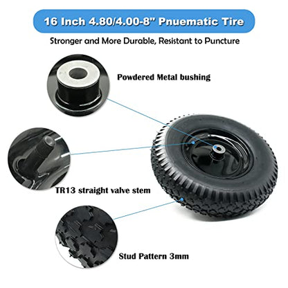4.80/4.00-8" Pneumatic Tire and Wheel Assy,2PR (Air Filled)- 5/8"or 3/4" Powdered Metal bushings and 3"or 6"Center Hub, for Wheelbarrows,Garden and Utility Carts,Trolleys,Wagon and More
