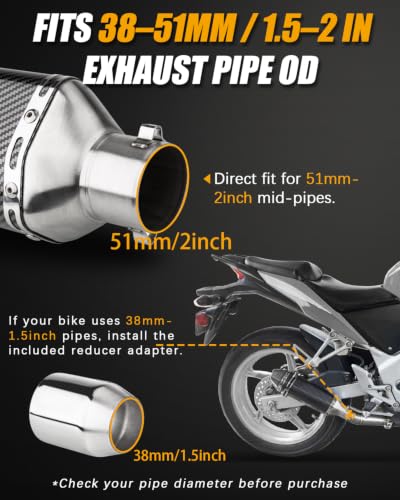 Motorcycle Slip-On Muffler 1.5-2" 38-51mm w/DB Killer - color: Carbon Fiber Pattern