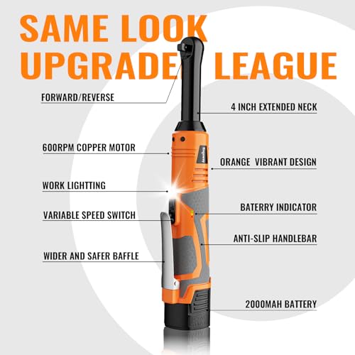 3/8" Electric Ratchet Wrench Set, Extended Long Neck Cordless Ratchet, 16V 45 ft-lbs Power Ratchet Kit, 600 RPM, 2 Batteries, LED, 9-Pcs Accessory Set & Toolbox for Auto Repair