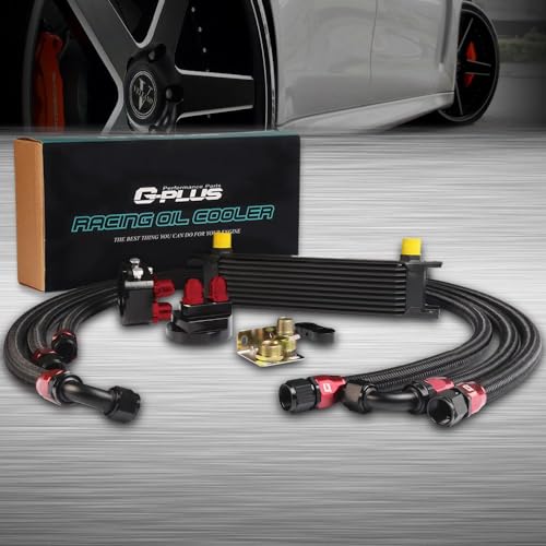 G-PLUS Universal 10 Row AN10-10AN Black Engine Transmission Oil Cooler Kit Oil Filter Relocation Kit Aluminum
