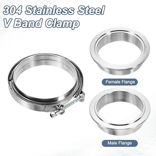 HARFINGTON V Band Clamp with Flange, 304 Stainless Steel, 6 Inch, Silver - size: 6 Inch