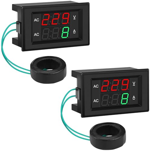 DROK Volt Amp Meter 2pcs, AC 500V 200A Digital Voltmeter Ammeter Panel, 0.39 Inches LED 2in1 Multimeter, 2-Wire Voltage Amperage Tester Gauge with Current Transformer - size: AC 500V 200A (2-Pack)