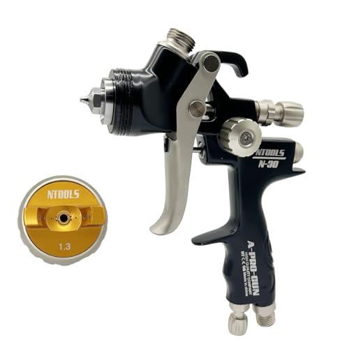 Automotive Air Paint Sprayer Gun Kit, 1.3mm HVLP Spray Gun and 1.7mm Nozzles Needle Cap with 600cc Disposable Cup for Car Primer, Topcoat & Touch-Up, Furniture Painting.