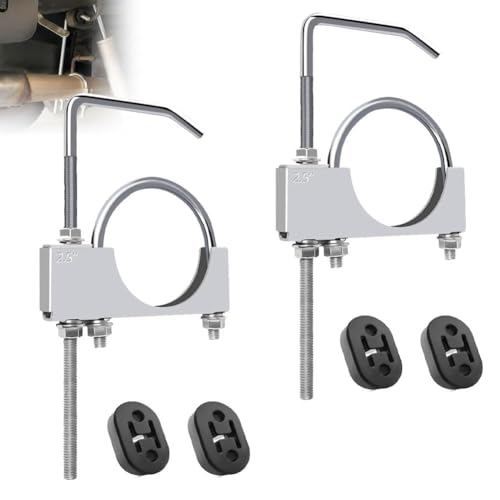 2 Pcs 2.5" Exhaust Clamp with Hanger Rod and Rubber Exhaust Hangers - size: 2.5 Inch
