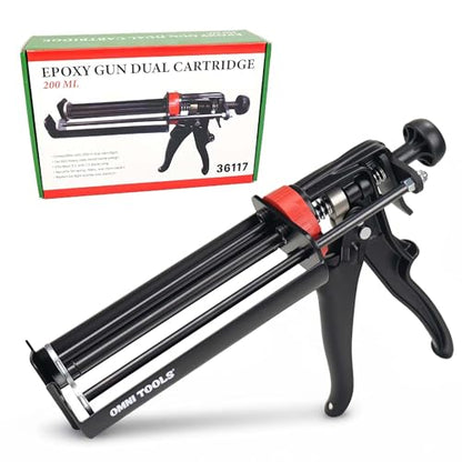 LAUCO Epoxy Gun Dual Cartridge 200 ml, Dual Cartridge Epoxy Gun, Manual Dual Cartridge Epoxy Gun for Panel Bonding Adhesive Applicator, Fillers, Structural Epoxy, Plastic Repair Adhesives (Black) - color: Black