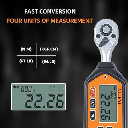 Digital Torque Wrench, 73.7 Ft.lbs/3-100 N.m, 1/2 in Drive Rachet Torque Wrench with Buzzer & LED Indicator Four Units of Measure Torque Wrenches Digital - size: 1/2-100 Nm