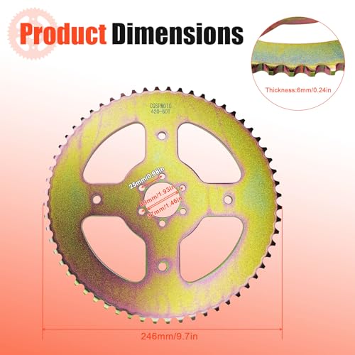 60T High Torque Rear Chain 6 Hole Sprocket # 40 41 420 for Coleman CT100U CC100X Mega Moto MMB80 105 Baja Doodle Bug DB30 Motovox MBX10 Mini Bike Sprocket Replacement Parts (37mm Bore) - size: 60T