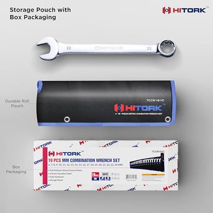 HITORK 19 Piece Metric Combination Wrench Set, 6-24 mm, CR-V, Storage Pouch - style: 19 Piece Set Metric