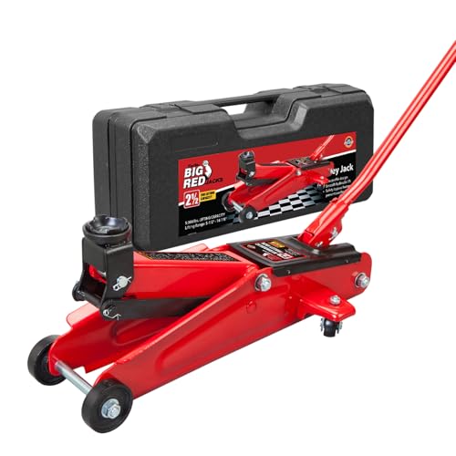 BIG RED Low Profile Hydraulic Trolley Floor Service/Floor Jack with Blow Mold Carrying Storage Case, 2.5 Ton (5,000 lb) Capacity, Lifting Range 5.6"-13", Red - size: 2.5t with case