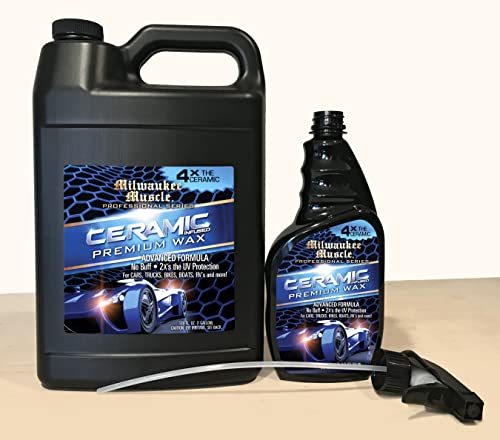 Ceramic Car Wax Gallon (128 Fl Oz) - 4X The Ceramic Coating - Advanced Hydrophobic Solution for Shine and Protection - Includes Free Empty Spray Bottle - size: 128 Fl Oz (Pack of 1)