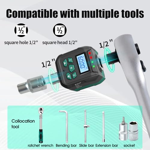 1/2" Digital Torque Wrench Adapter, ±2% Accuracy, 1.3-44.2 Ft-lb - size: 1.3-44.2 Ft-lb (1.8-60 Nm)
