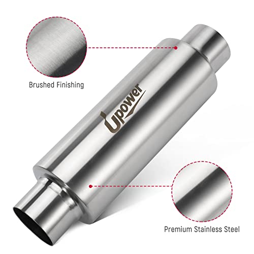 Upower 2.5" Inlet&Outlet Diesel Exhaust Muffler 4" x10" Body 14" Whole Length Universal Resonator - Straight Through Polished Stainless Steel Welded On Resonator Muffler - size: 2.5" Inlet 14" Overall Length