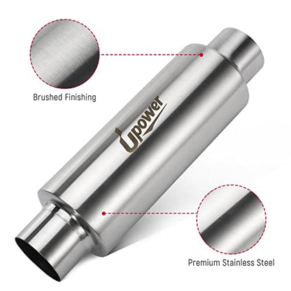 Upower 2.5" Inlet&Outlet Diesel Exhaust Muffler 4" x10" Body 14" Whole Length Universal Resonator - Straight Through Polished Stainless Steel Welded On Resonator Muffler - size: 2.5" Inlet 14" Overall Length