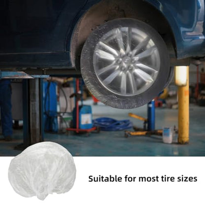 iplusmile 10Pack Clear Disposable Tire Covers with Elastic Band - Universal Plastic Wheel Protectors for RV, Truck, Trailer - Transparent Tire Rim Sleeves for Auto Painting, Maintenance & Storage