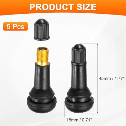 PATIKIL 1.8 Inch TR413 Tire Valve Stem, 5 Pack Universal Metal Rubber Snap-in Valve Stems for Cars Trucks Trailers ATVs Motorcycles, Black - size: 1.8"