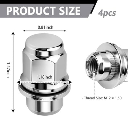 4PCS M12x1.5 Lug Nuts Set,Chrome-Plated Steel Wheel Locks Lug Nuts with Washer Replaces OEM#90084-94001,Lug Nut Lock Set Compatible with Toyota Camry Prius Lexus ES250 Scion (4PCS) - color: 4PCS