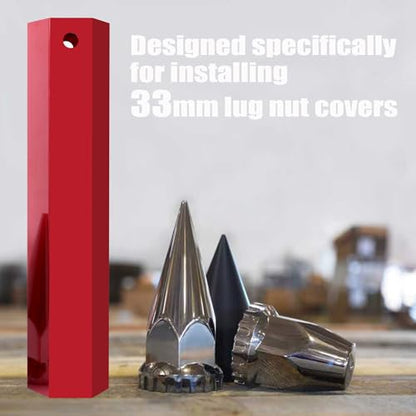 Aluminium Axle Nut Cover Reach Installation Tool,33mm Lug Nut Cover Removal Tool Socket for Semi Truck Trailer,Easy Install & Removal of Plastic Lug Nut Covers, Hex Shape - Red - color: Red