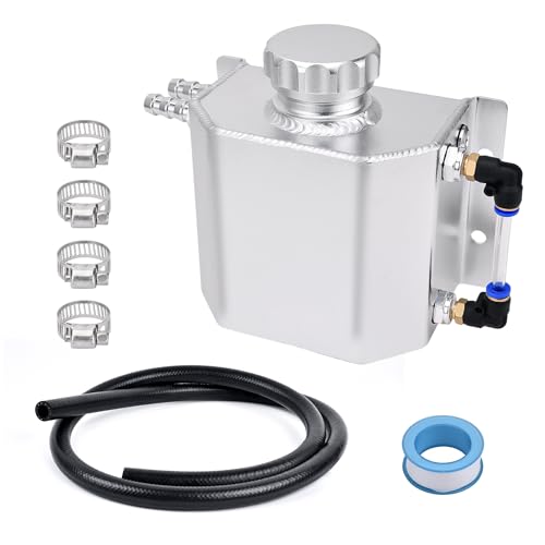 EVIL ENERGY Coolant Overflow Tank, Aluminum Coolant Reservoir Tank with Hose Kits, Universal Radiator Expansion Tanks 1L - color: Silver