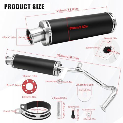 Wai Danie Motorcycle Exhaust Muffler Scooter Performance Exhaust Stainless Pipe For GY6 4 Stroke 50CC 80CC 100CC Scooter QMB139 Exhaust Stainless Pipe 139QMB 1P39QMB Chinese Scooter Moped Black - color: Black