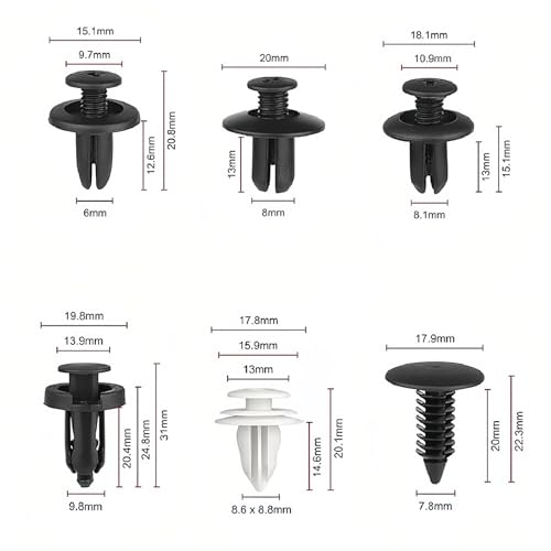 100 Pcs Bumper Clips Car Clips Plastic Rivets of 6 Most Popular Sizes and 5 Fastener Removers Fasteners Push Retainer Kit Auto Push Pin Rivets Set - size: 100 clips+ 5 remover